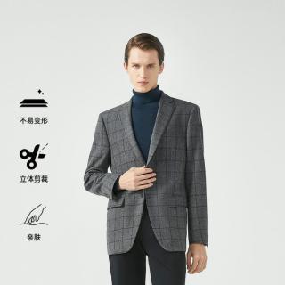 劲霸男装 劲霸 秋季男士商务休闲格纹绅士毛呢单西服