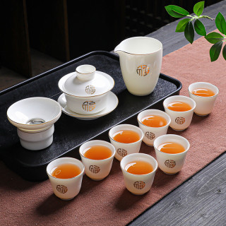 高档羊脂玉陶瓷高级茶具套装家用泡茶杯高端轻奢盖碗大气上档次