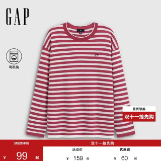 Gap 女装春季款logo刺绣条纹宽松圆领针织衫休闲上衣859874