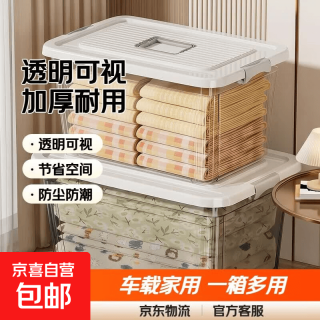 手提收纳箱带盖储物盒加厚塑料整理箱车载家用玩具收纳盒周转箱 透明白色小号 30*19*15cm 单个装