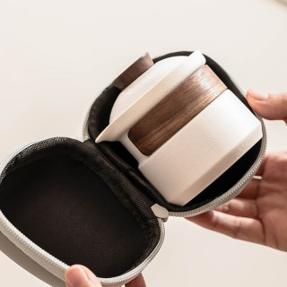 瓷牌茗茶具 cipaiming teaset）轻奢旅行茶具套装户外便携式一壶三杯露营车载带茶盘罐高档