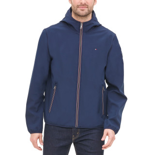 TOMMY HILFIGER 男士户外运动连帽防水软壳夹克外套 舒适百搭上衣 午夜黑 中号