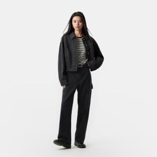 Gap 女装春季款纯棉挺括无弹中腰直筒宽松工装牛仔裤727746