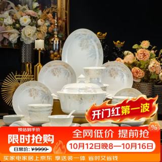 浩雅 釉中彩景德镇餐具套装碗盘碗筷碗具套装乔迁家用78头雅清富贵煲
