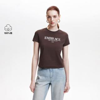 ONLY 2026秋季新款撞色圆领纯棉短袖正肩T恤女