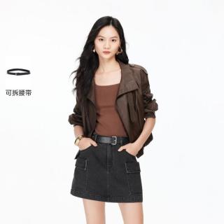 VERO MODA 26秋季新品纯棉含内衬腰带A字工装短裙洋气半身裙