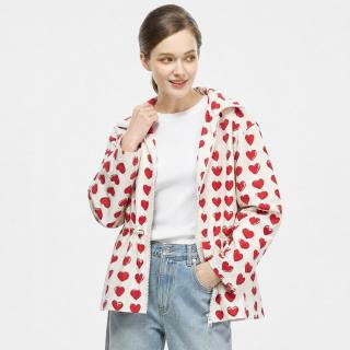 COACH 女款爱心图案拉链连帽风衣长袖外套