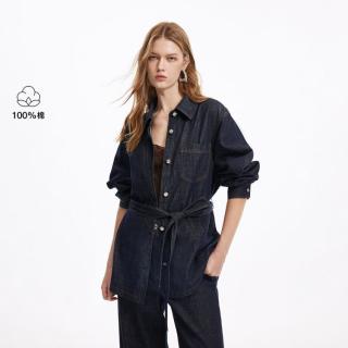 ONLY 秋季宽松翻领上衣随性长袖牛仔衬衫女