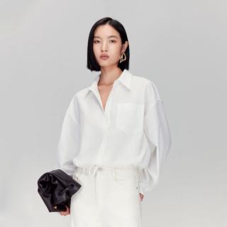 VERO MODA 秋含棉抽绳底摆纯色百搭上衣洋气职场短款衬衫女