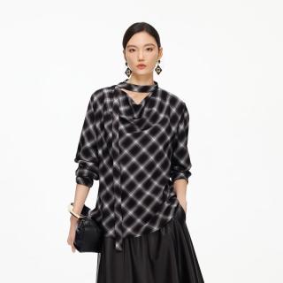 VERO MODA 26秋季新品荡领飘带复古格子上衣大气通勤职场衬衫女
