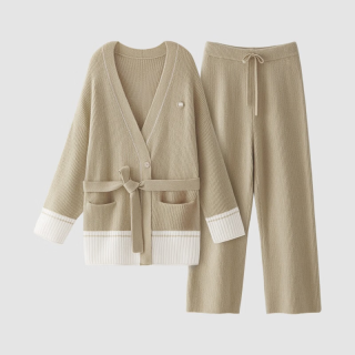 蕉内 701H 羊毛抗菌加厚 女士家居服套装 奶茶灰 M