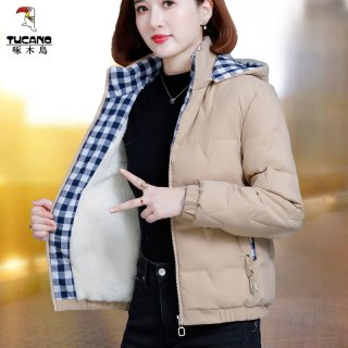 啄木鸟 短款棉服女冬季2026新款大码棉衣加绒加厚上衣棉袄冬装外套