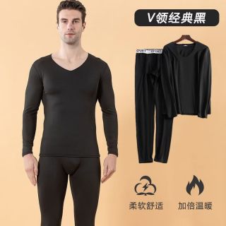 宜而爽 秋冬款男式保暖内衣套装磨绒修身亲肤高弹舒适不起球男士秋衣秋裤 黑色  3XL