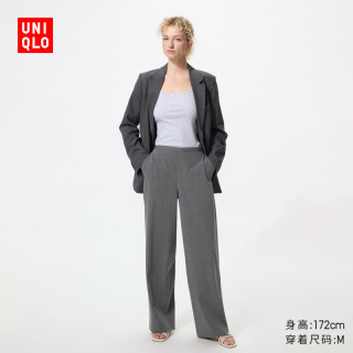 优衣库 弹力宽松长裤/加长款/女装/条纹488867 07 青灰色(条纹) 2XL