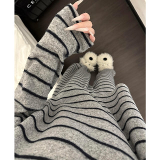 另约 德绒睡衣女款秋冬季2026新款海岛绒加厚条纹舒适可外穿家居服套装 条纹 M 打五折 到手29.9包邮