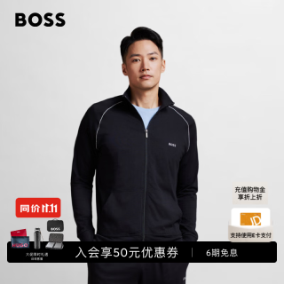 BOSS（服装） 雨果博斯BOSS男细节装饰弹力棉质运动风拉链夹克 001-黑色 M