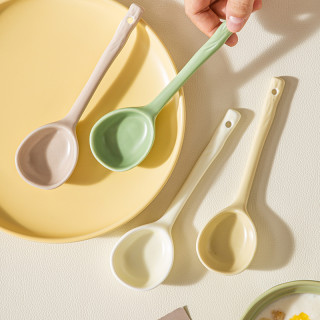 禾禾 奶油风甜品勺陶瓷勺子长柄家用ins风可爱汤匙高颜值调羹