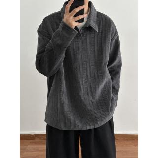 麦穗纹美式长袖polo衫男款秋季潮牌高级感v领t恤重磅内搭打底卫衣