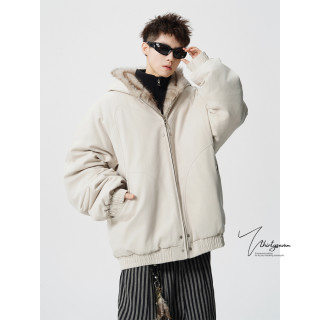 V37 美式高街毛领棉服男秋冬宽松痞帅派克服休闲慵懒棉衣工装外套