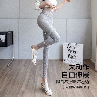 锦雅芊莫代尔蕾丝花边打底裤女高腰紧身薄款显瘦弹力九分裤外穿