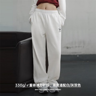 马登 新款五折！美式复古垂感休闲卫裤纯棉宽松显瘦运动裤 象牙白 2026/今年流行超火裤子重磅针织