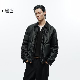 太平鸟 男装 PU皮夹克羽绒服26年冬新款保暖防寒服灯芯绒拼接外套