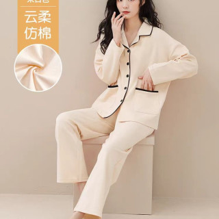 魅角 纯棉睡衣女春秋季长袖长裤2026新款夏季简约舒适家居服套装可外穿