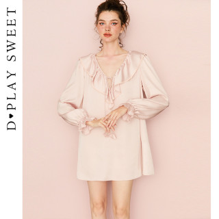 dplaysweet 荷叶边短款睡裙法式简约甜美缎面居家睡衣女2026秋季
