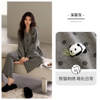 家乐芬 带胸垫睡衣女春秋款秋季纯棉长袖家居服可爱熊猫套装高级感