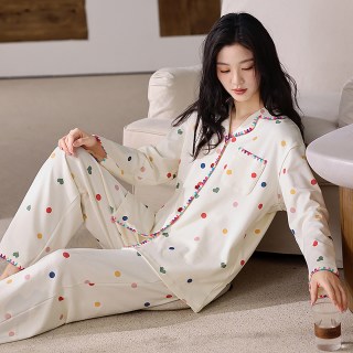 浪莎 纯棉睡衣女款春季2026新款长袖甜美可爱薄款外穿家居服套装HJ