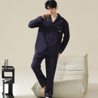 浪莎 纯棉睡衣男春秋季2026年新款纯色开衫长袖可外穿家居服套装BY