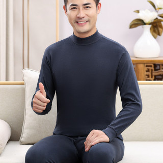 春里春外 净纯色秋衣秋裤纯棉秋冬全棉保暖内衣男士套装薄款中老年人棉毛衫