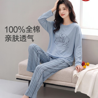 三枪 2026秋冬新品纯棉睡衣女士甜美印花长袖全棉柔软家居服可外穿