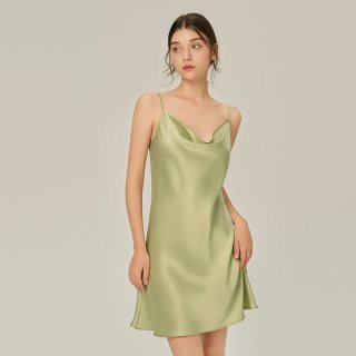 珊目尔 性感荡领真丝睡裙夏100%桑蚕丝吊带睡衣女丝绸纯欲风夏季新款内搭