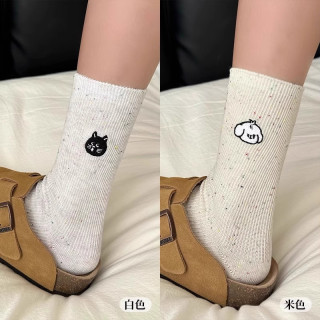 优足飘絮 灰色袜子女款秋冬季中筒袜女士长筒袜纯色无骨卡通可爱堆堆袜长袜