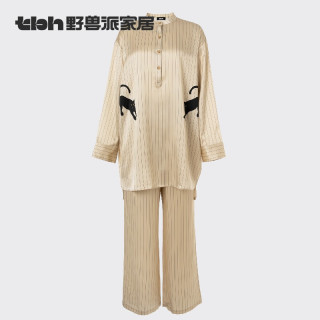 88VIP：野兽派 tbh野兽派家居都市野兽黑豹真丝长款家居服套装女夏季情侣睡衣