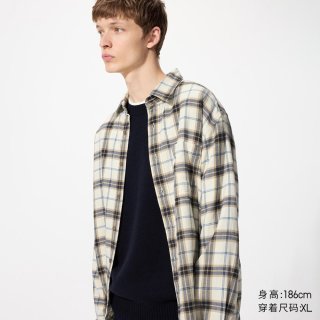 优衣库 法兰绒格子衬衫/长袖优衣库男女装衬衣薄外套481225 470189