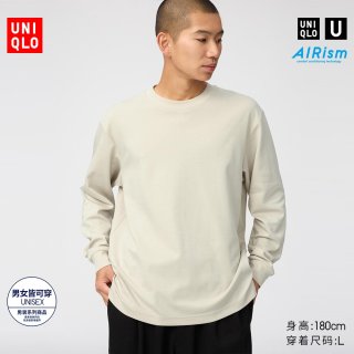 优衣库 AIRism棉混纺圆领T恤/长袖优衣库男装女装485562 486102