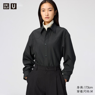 优衣库 格纹长衬衫/长袖女装合作款衬衣空调衫488182 09 黑色(格纹) L