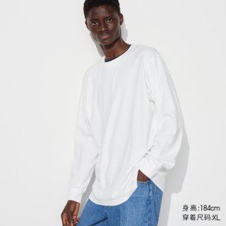 优衣库 柔软圆领T恤/长袖优衣库男女装纯色纯棉休闲上衣打底469940