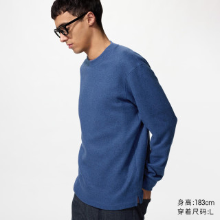 优衣库 柔软针织摇粒绒圆领套头衫/长袖男装女装486111 65 宝蓝色 XS