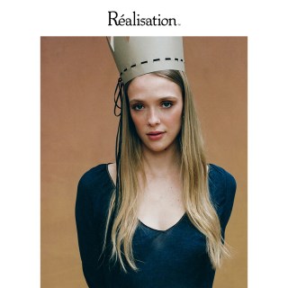 Réalisation RealisationPar 连衣裙RP蓝色V领斜裁长袖真丝长裙 The Odilia