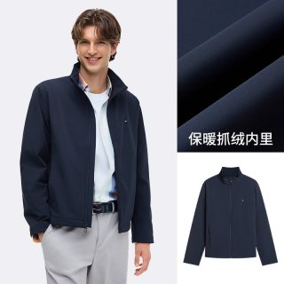 TOMMY HILFIGER Tommy26秋冬新款男装休闲轻薄立领抓绒软壳夹克外套