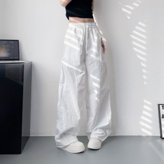 白色工装裤速干裤女夏季显瘦阔腿裤高腰运动大码加长休闲黑色灰色