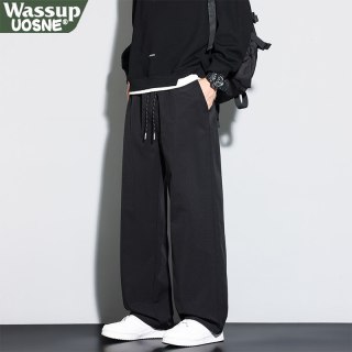 WASSUP UOSNE 美式卫裤男士秋冬季宽松直筒休闲裤青少年纯色垂感阔腿运动长裤子
