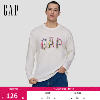 Gap 男女装2025秋季logo涂鸦印花纯棉宽松长袖T恤上衣787426 白色 XL (180/100A) 亚洲尺码