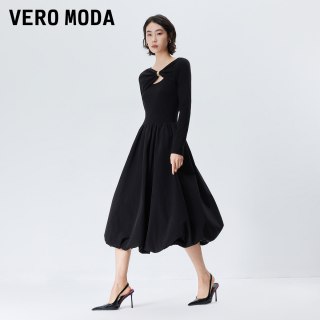 VERO MODA 连衣裙26秋冬新款收腰镂空领伯克利高知温柔A字花苞长裙
