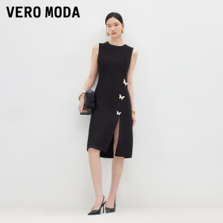 VERO MODA 连衣裙2026夏季新款可拆卸蝴蝶装饰前侧开叉收腰中长裙