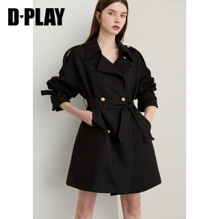 D·PLAY DPLAY黑色风衣外套女气质2026秋季新款好看收腰短款英伦上衣大衣
