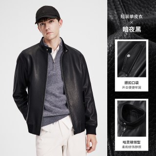 navigare 小帆船黑色老钱风立领真皮皮衣男2026秋季休闲山羊皮外套